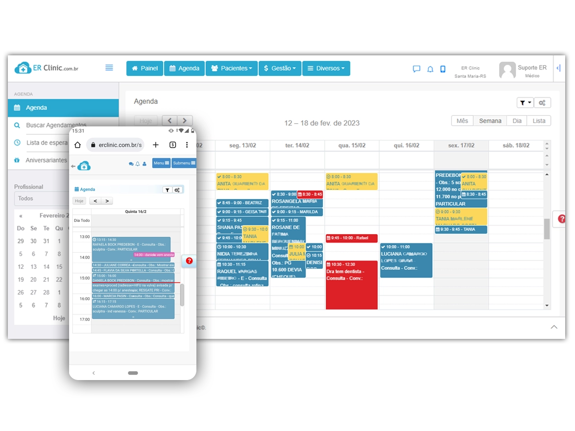 Tela real da agenda ERClinic
