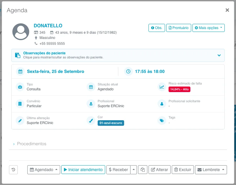 Tela da agenda ERClinic com recursos de organização de consultas