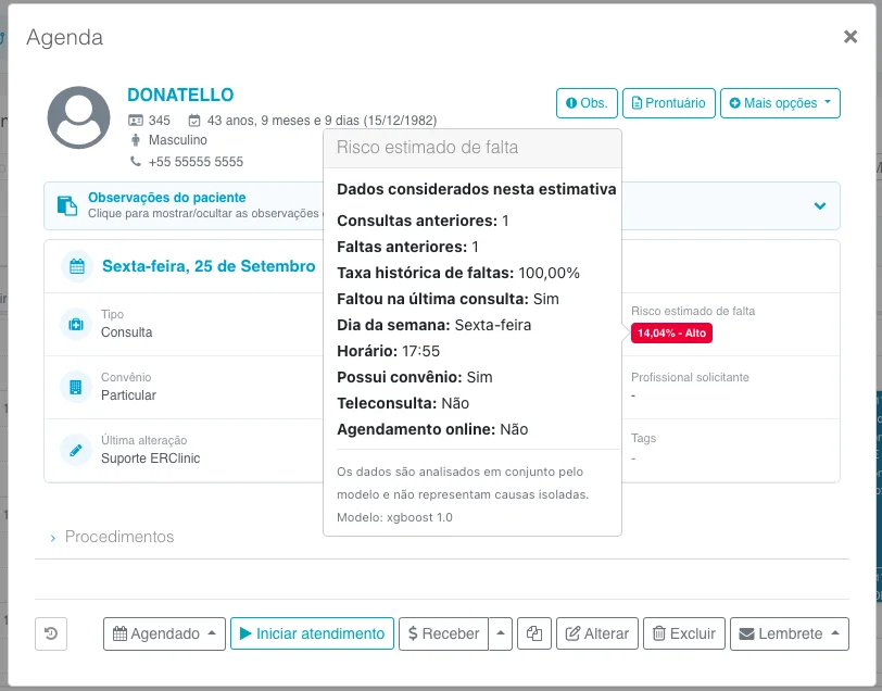 Tela da agenda ERClinic com detalhes do fluxo de agendamento